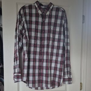 Izod Men's Casual Plaid Shirt - Red, Black, White